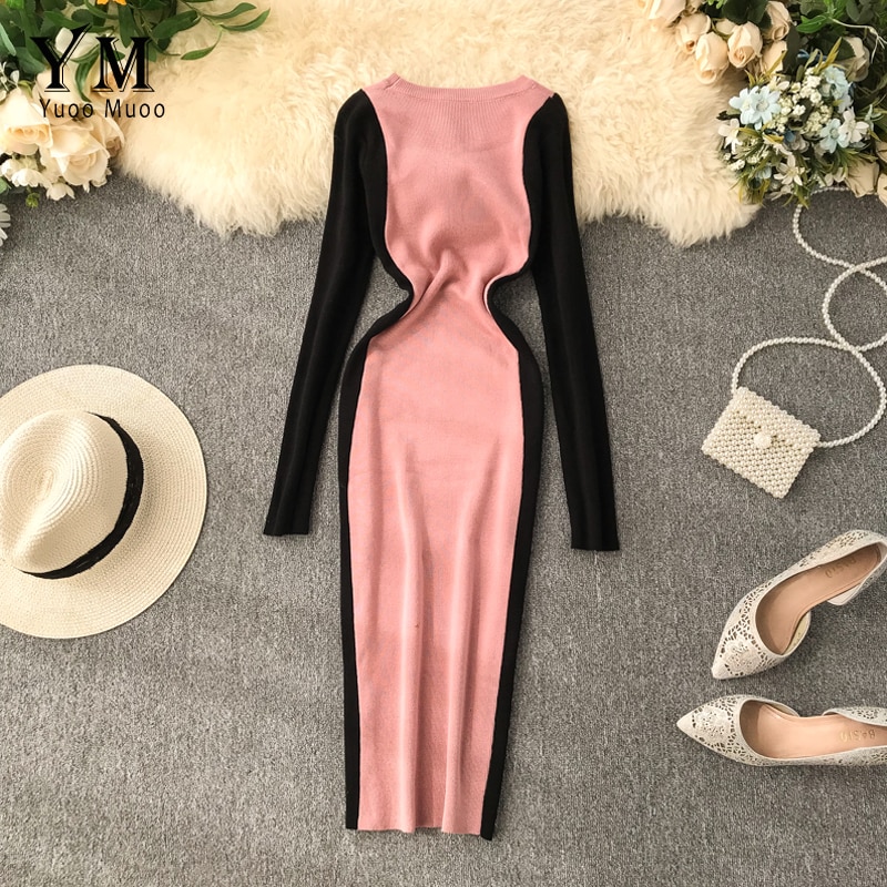 YuooMuoo Women Contrast Color Bodycon Dress Ins Ko... – Grandado