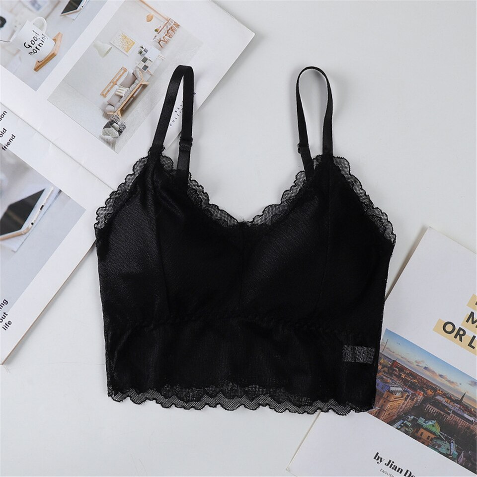 Women Sports Bra Fitness Underwear Lace Yoga Bra Running High Elastic Cotton Solid Sports Tops Female Gym Running Top Bra Women: Black