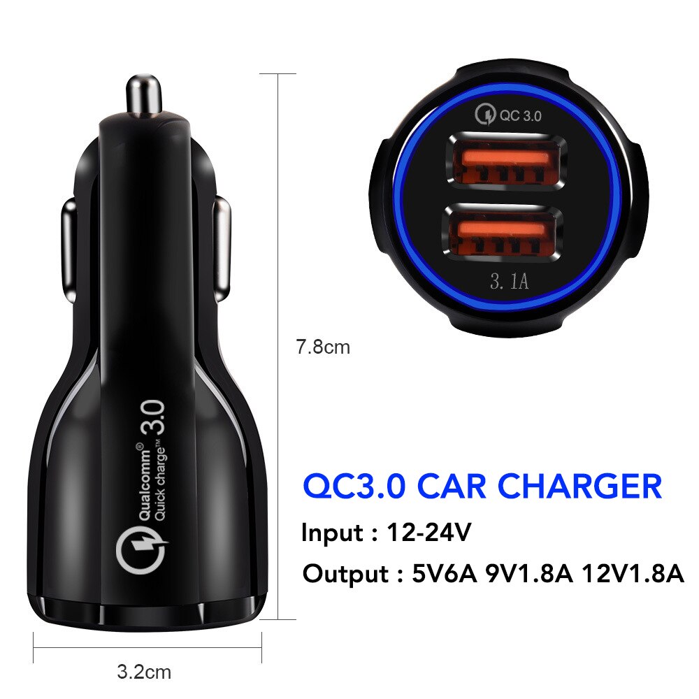 Auto Usb Lader Snel Opladen 3.0 2.0 Mobiele Telefoon Oplader 2 Port Usb Fast Car Charger Voor Iphone Voor Samsung tablet Auto-Oplader