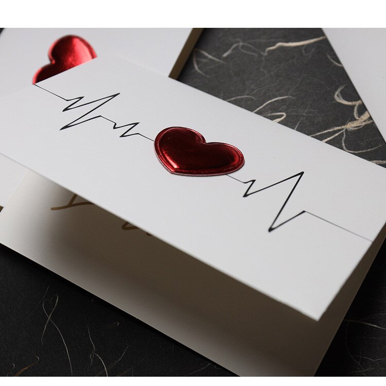 5PCS/Pack Simple Folding Type Red Heart Greeting Card Baby Shower Wedding Birthday Party Invitations Confession Blank Cards: Heartbeat