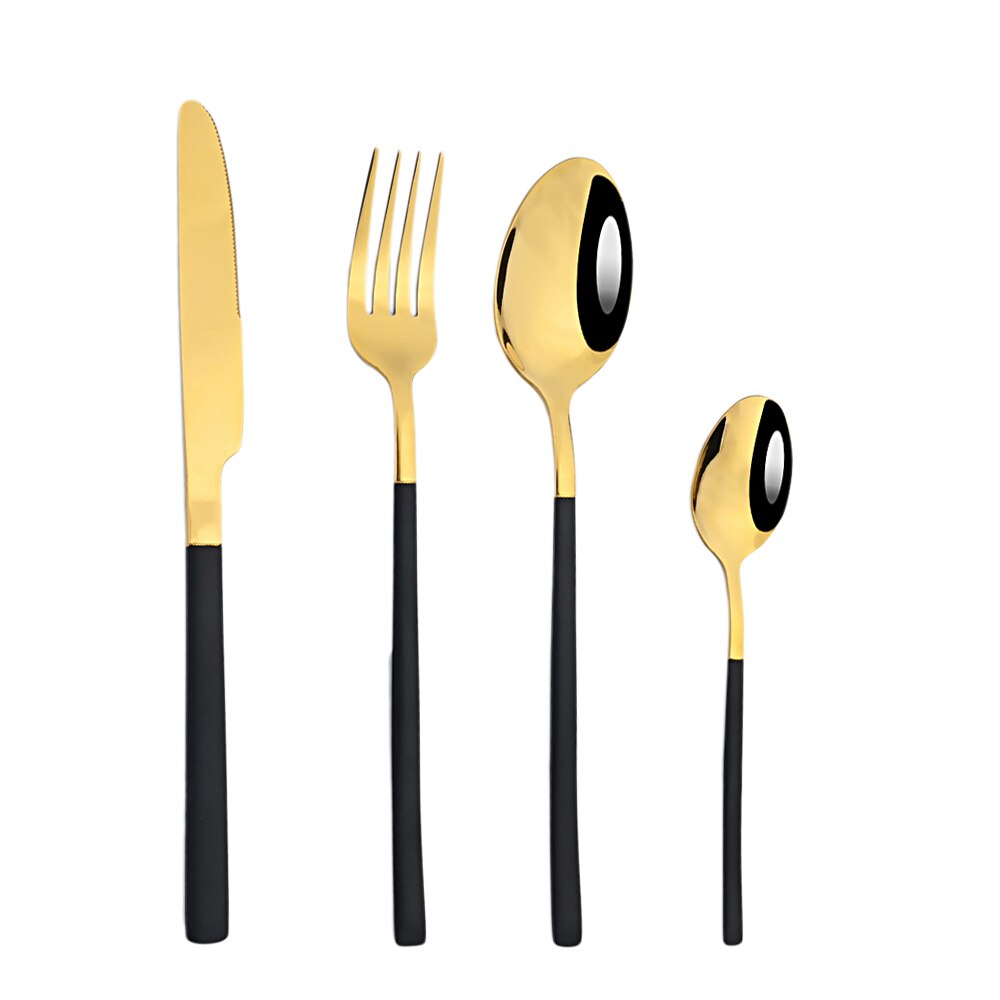 Zoseil – service de couverts en acier inoxydable, vert et or, fourchette à Dessert, cuillère à thé, vaisselle de table, service de cuisine: Black gold