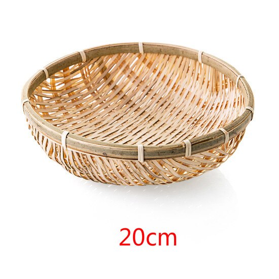 Handmade Bamboo Woven Round Storage Basket Fruit Plate Rattan Bread Baskets Kitchen Food Picnic Mini Container WY424: 20CM