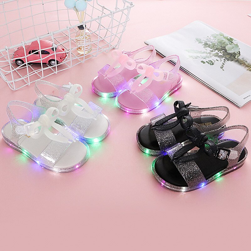 Meisjes sandalen met strik, led-licht sandalen, zomermeisjes gelei lichtgevende schoen, antislip kinderstrandsandalen, peutersandalen, prinsessen