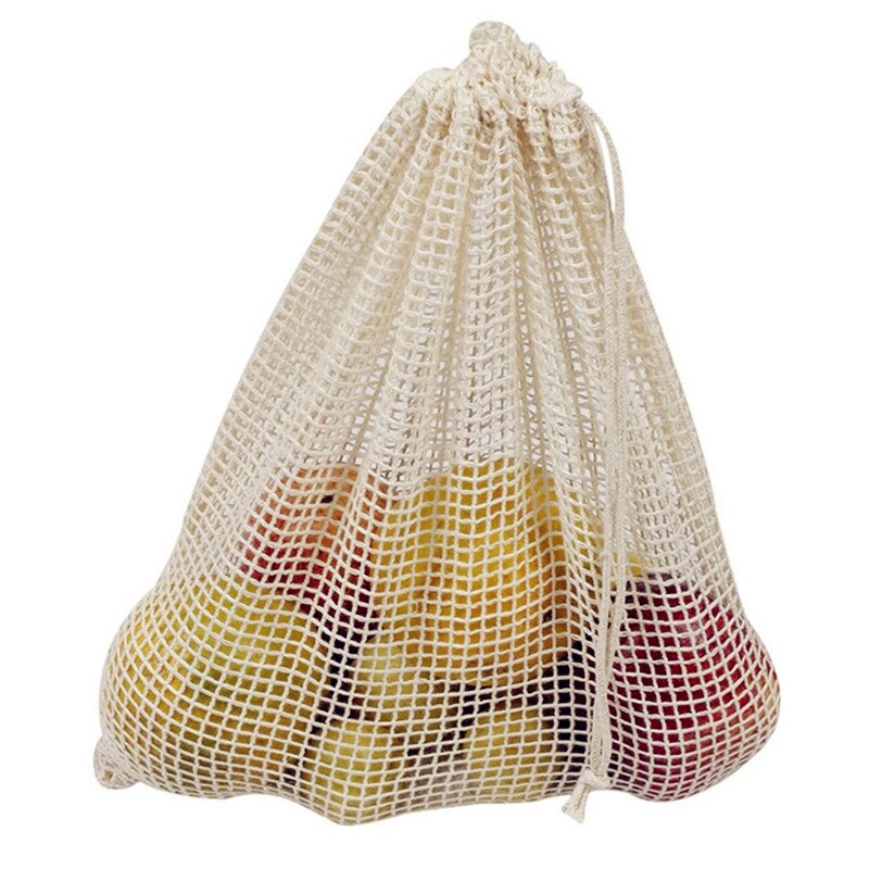 Cotton Mesh Vegetable Bags Produce Bag Reusable Cotton Mesh Vegetable Storage Bag Kitchen Fruit Vegetable with Drawstring