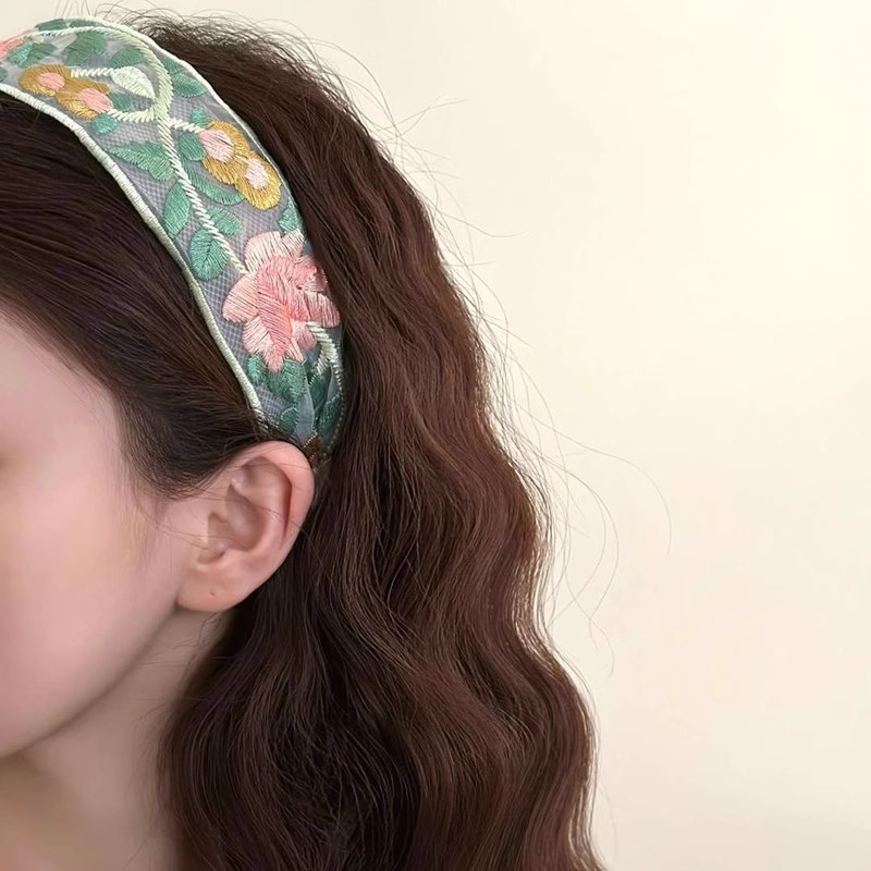 Elegante chiffon bordado flor hairband para mulheres doce cabelo decorar bandana cabelo hoop banda moda acessórios para o cabelo