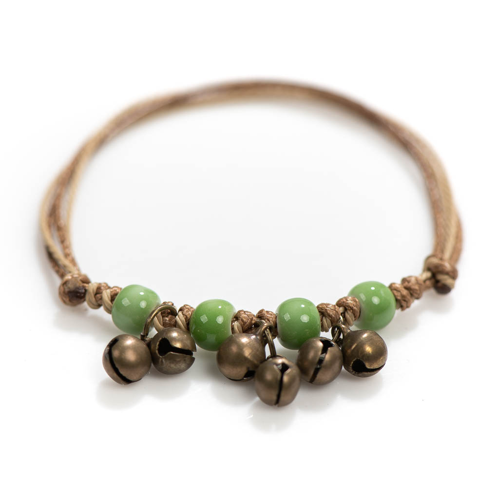 Handmade Ceramic Retro Style Beads Adjustable Size Bracelet Small Bell Low Price Items 1H901: Dark Gold