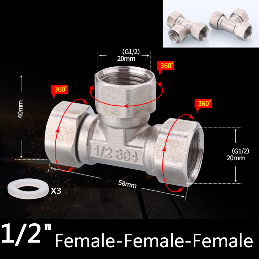 304 Stainless Steel Movable Joint 1/2 BSP Female Male Thread Tee Type Elbow Butt joint adapter Adapter Coupler Plumbing Fittings: Red