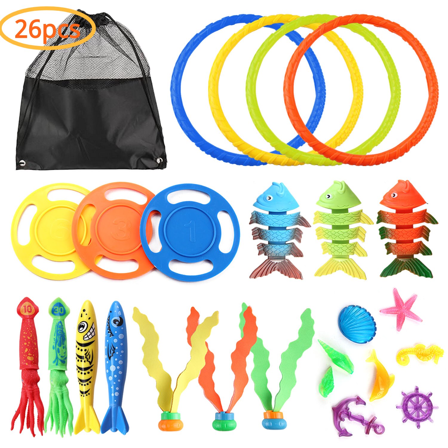 33Pcs Funny Kids Duiken Speelgoed Set Onderwater Water Spelen Speelgoed Met Opbergtas Voor Jongens Meisjes Zomer Games Zwemmen pool Party: 26PCS