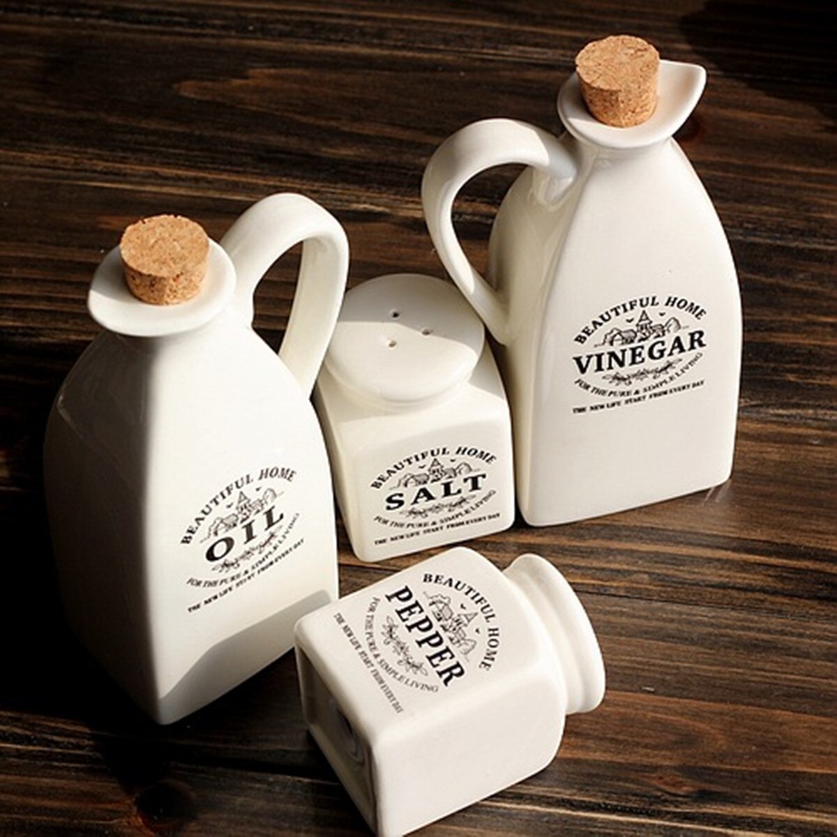 4 stücke Keramik Gewürz Glas Mit Holz Kork Küche Würze Flasche Pfeffer Essig Salz Öl Flasche Gewürz Topf Kochen würzen werkzeug