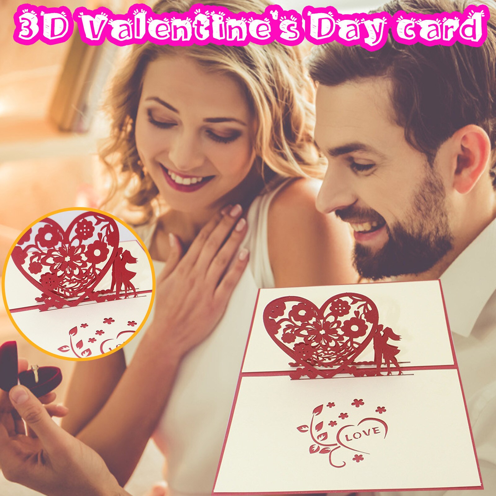 Tarjeta de felicitación 3D, tarjetas de para San Valentín, boda romántica, amor, 1 de diciembre