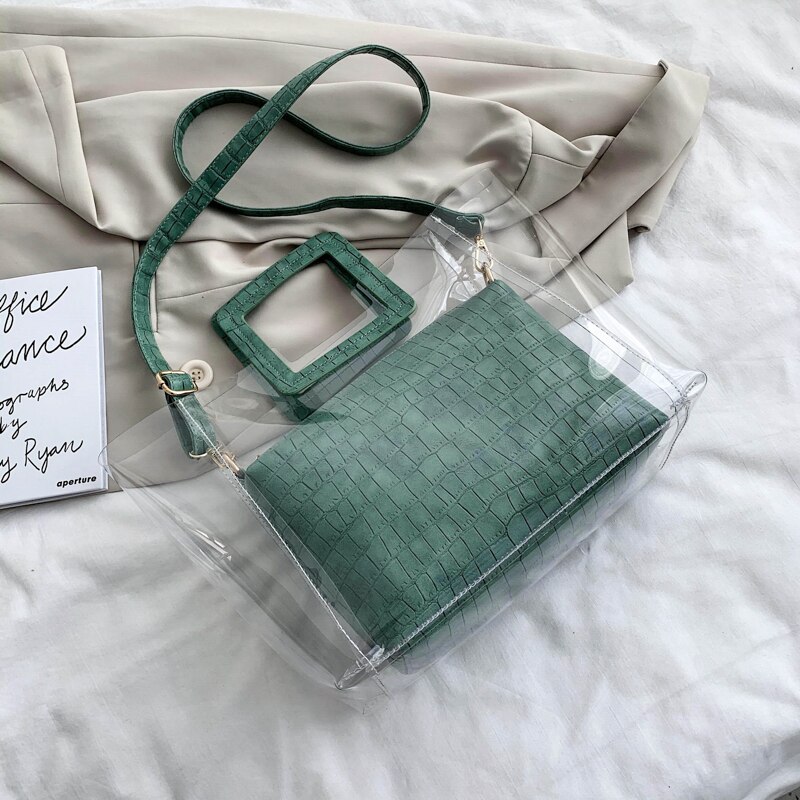 Sac fourre-tout Transparent en gelée été sac à main de en PVC pour femmes: Green