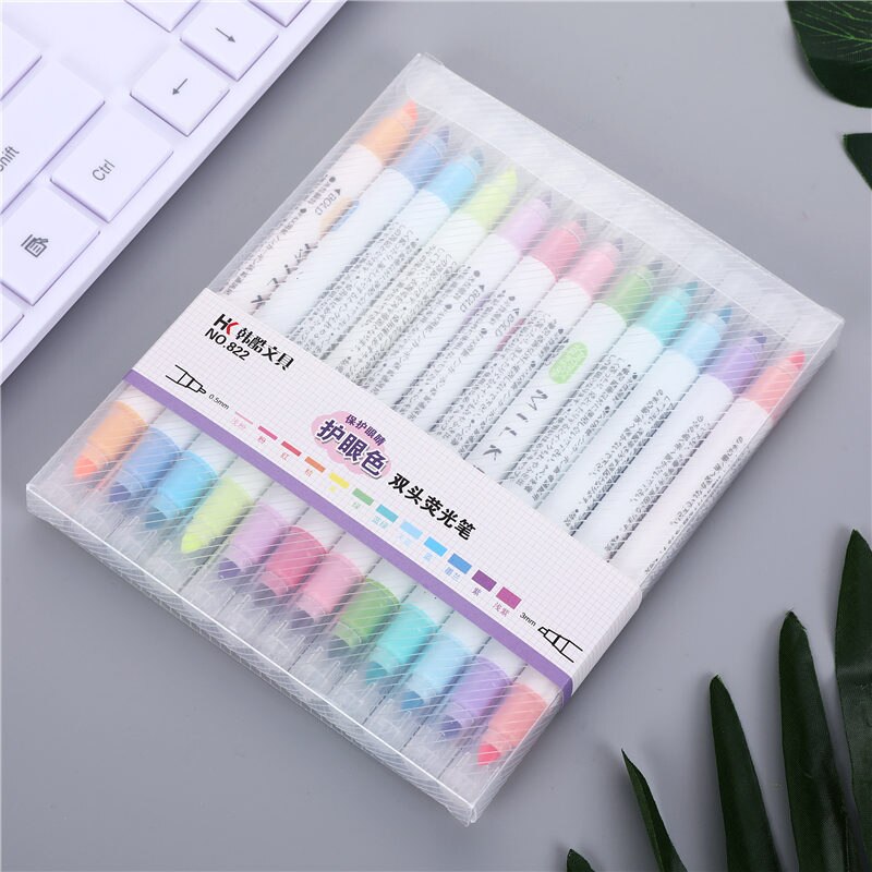 Double Head Mildliner Highlighter Pen Watercolor Marker Brush Pens Pastel Highlighters Markers Drawing Painting Stationary 04428