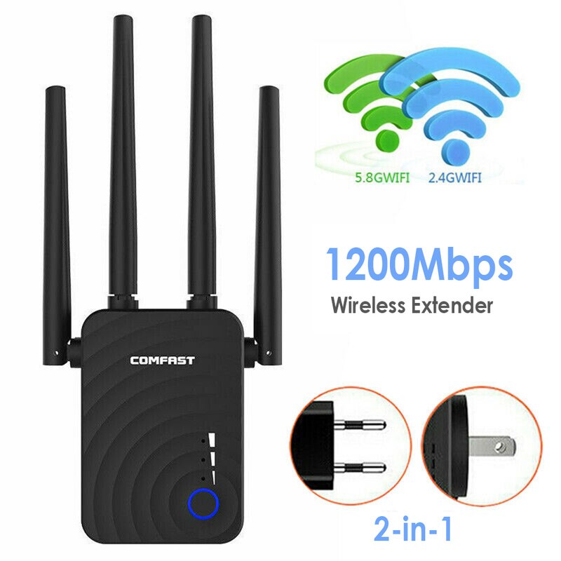 1200Mbps Draadloze extender Wifi Repeater/Router Dual Band 2.4 & 5.8Ghz Dual Band Repeater Signaal Booster met 4 Ethernet Antennes
