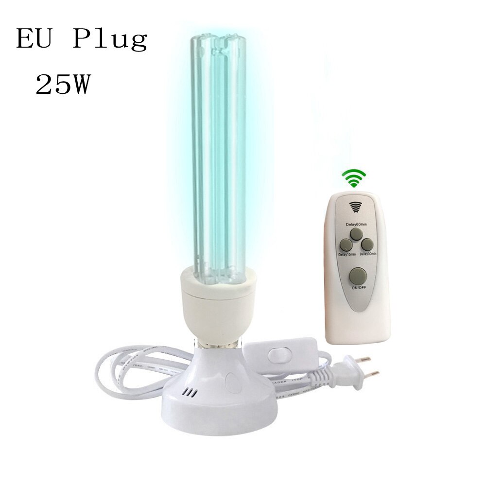 15w 25w UVC Sterilization Germicidal Bulb 110v 220v E27 E26 UV Lamp Clean Quartz Light With Timer remoter for 20m² 30m² Room: 25W EU Plug / 110V