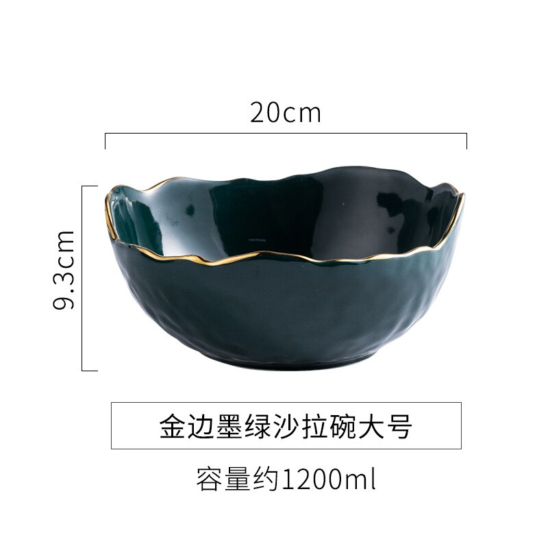 Emerald Green Keramische Goud Inlay Salade Fruitschaal Creatieve Snack Candy Biscuit Soep Westerse Voedsel Instant Noedels Kom Onregelmatige: Gold Inlay bowl   L