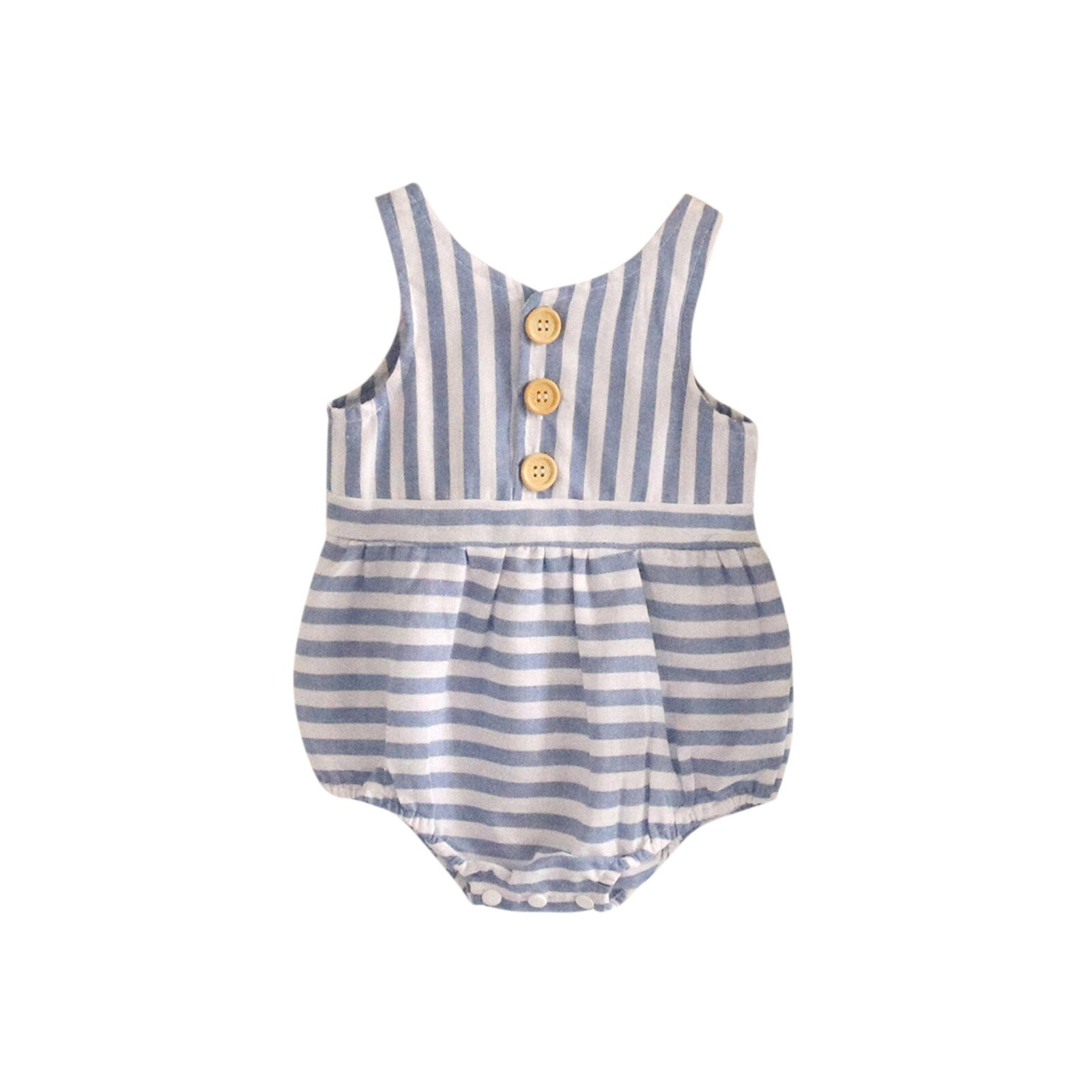 Monos de una sola pieza para bebé recién nacido, a rayas para niños y niñas peleles, ropa sin mangas de verano para niños pequeños de 0 a 12m: Azul / 0-3Months