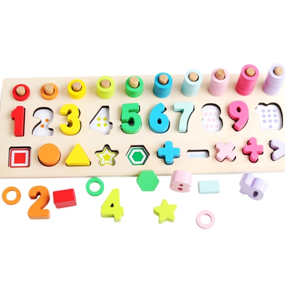 Førskole trælegetøj tælle geometrisk form kognition baby tidlig uddannelse læremidler matematik legetøj til børn pædagogisk legetøj: Flerfarvet