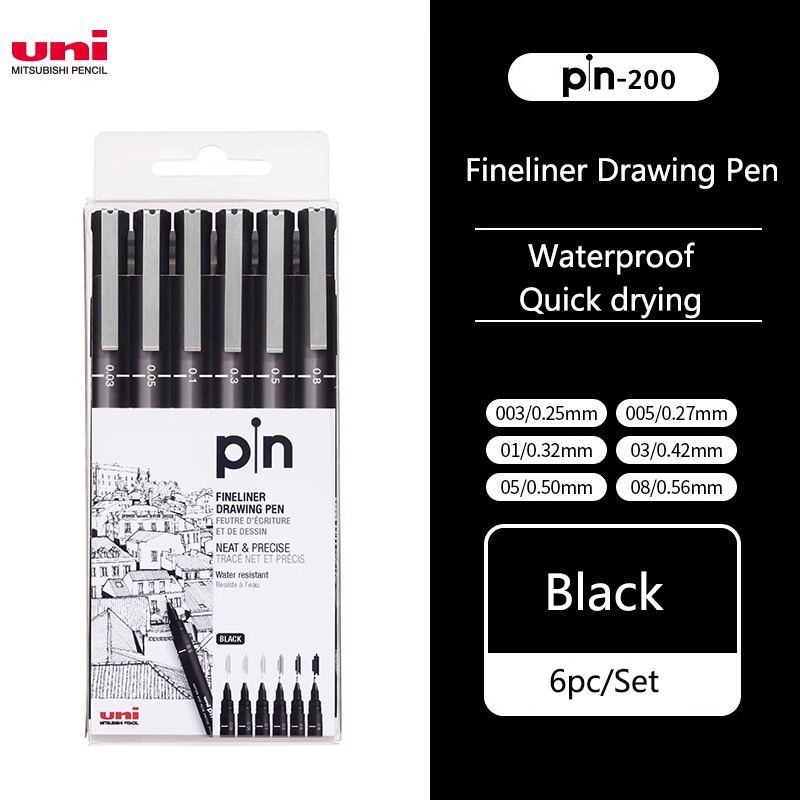 Japanese Stationery Uni Fineliner Drawing Gel Pen Pin-200 Waterproof Straight Liquid Hook Line Pen 0.25-0.94 Manga sketch: Red