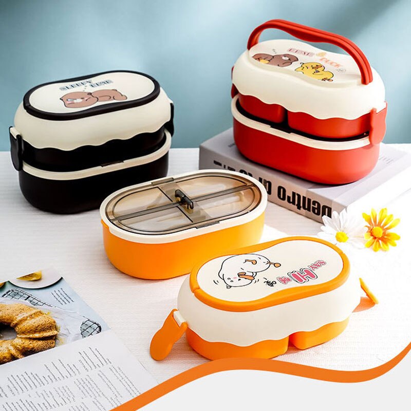 Cartoon Lunch Box Double-Layer Student Lunch Box Portable Large-Capacity Microwaveable Lunch Box Fruit Food Container Box