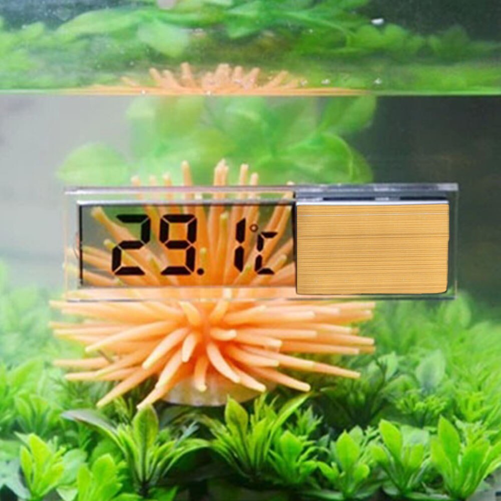 Plastic Metal 3D Digital Electronic Aquarium Thermometer Fish Tank Temp Meter Gold Silver