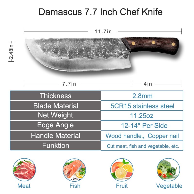 Multi-purpose Knife Hand Forged Old Kitchen Knife Butcher Knife for Cutting Meat Household Chef Knives