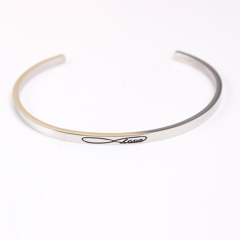 Stainless Steel Bar Engraved Positive Inspirational Quote Cuff Bangle Mantra Bracelet for Women Best Christmas: inifity love
