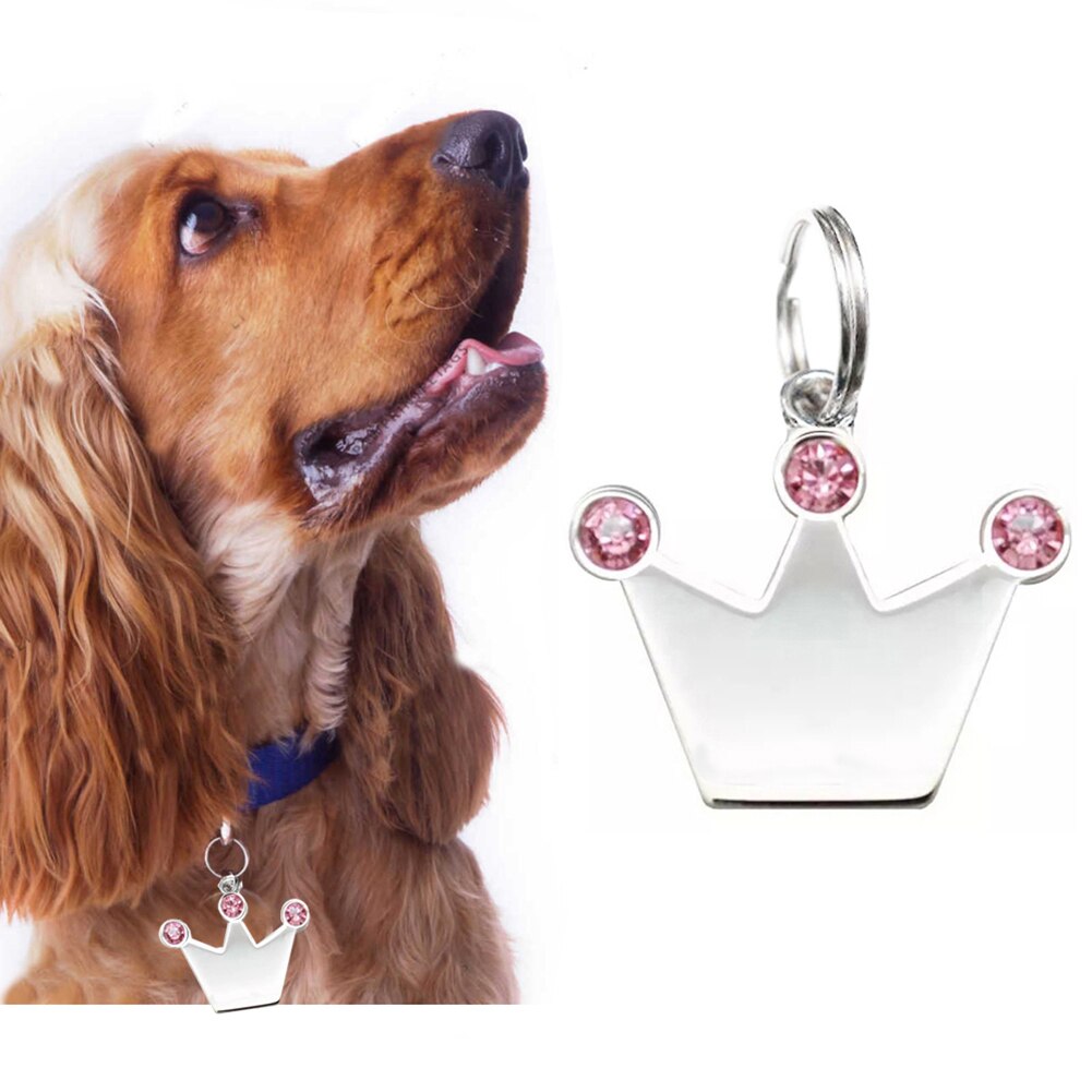 Kæledyr hund hvalp rhinestone krone form tags krave charme vedhæng nøglering indretning