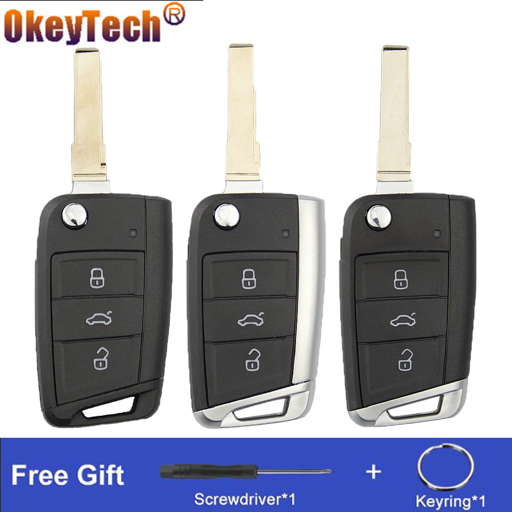 OkeyTech Klapp kippen Fernbedienung 3 Tasten Auto Schlüssel Hülse fallen Für Volkswagen Für VW Golf 7 GTI MK7 Skoda Octavia a7 Sitz Metall Rand