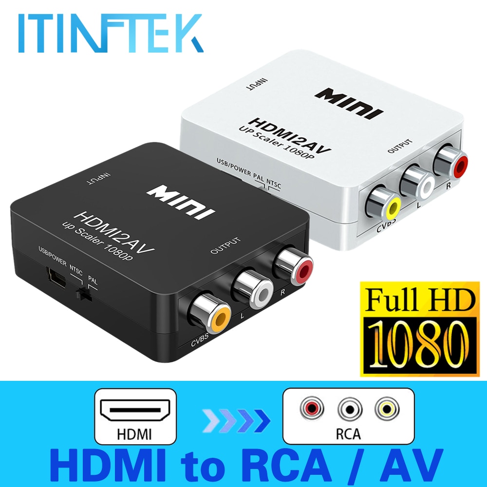 Hdmi til av rca scaler adapter  hd 1080p video konverter boks hdmi 2 rca av / cvsb l/r video 1080p hdmi 2av understøtter ntsc pal