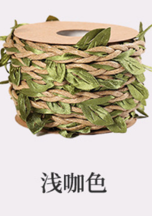 5 meter naturligt jutegarn säckvävsband med konstgjorda vinblad för bröllop, hem och trädgård: C