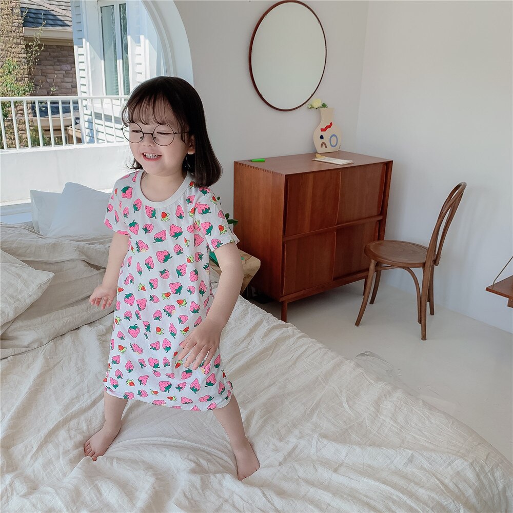 Baby Girls Cotton Nightdress Little Girls Girl Pajamas Dresses Children Strawberry Nightgown Homewear Kids Sleepwear