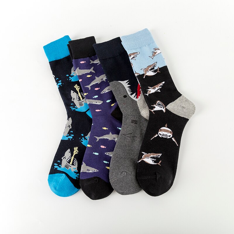 MULAYA-calcetines con temática de tiburón para hombre y mujer, medias divertidas de ocio, deportes, entretenimiento, grupo de peces y tiburón grande, a la