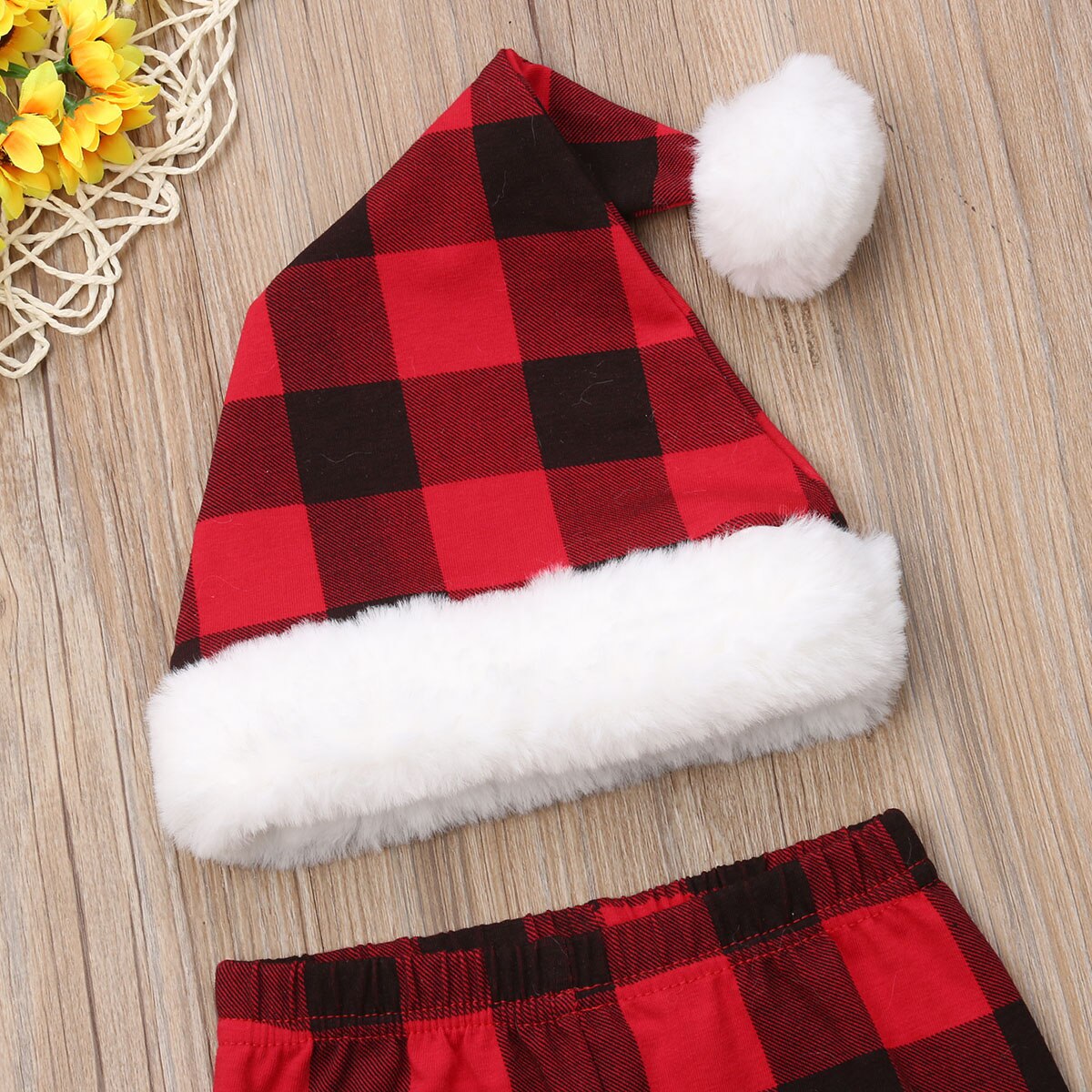 Christmas Baby Costumes Newborn Toddler Girls Boys Santa Hat+Plaid Striped Red Pants Outfits Photo Props Baby Pants