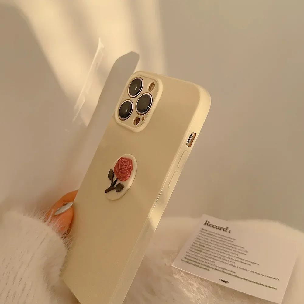 Vintage Stijl 3D Rose Wit Telefoon Case voor IPhone 16 15 14 12 13 11 Pro Pro Max Mini Plus X XR schokbestendige Telefoon Cover