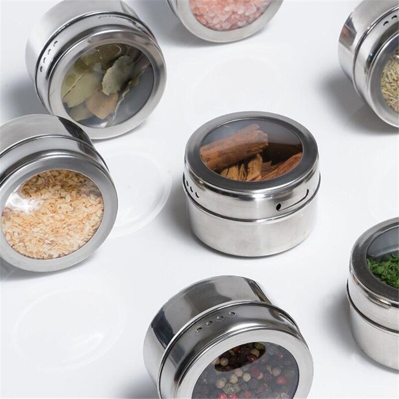 Edelstahl Magnetische Gewürz Gestell Topf Kraut Zinn Krug Lagerung Halfter Kochen Stehen Staubdicht Sichtbar Gewürz Glas Menage