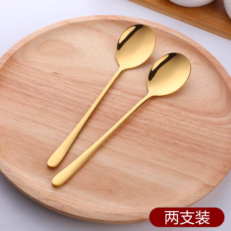 2PCS Rose Gold Colorful Coffee Spoon Stainless Steel Long Handle 8 Color Korean Mixing Spoons Set Dessert Long Ice Kitchen Scoop: 2gold