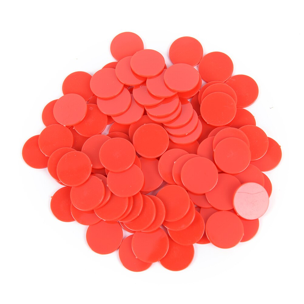 100 stk. 24mm tæller bingo chips markører til bingo spil kort 2cm 5 farver rød / gul / blå / grøn / orange: Rød