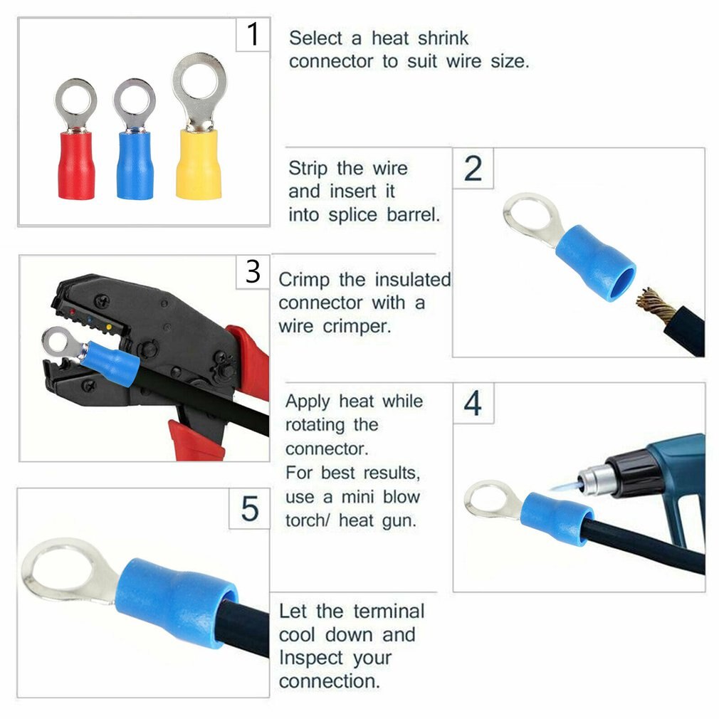 300Pcs Insulated Cable Electrical Connector With Pin Terminals Electrical Wire Crimp Rolled Ring Spade Fork Kit