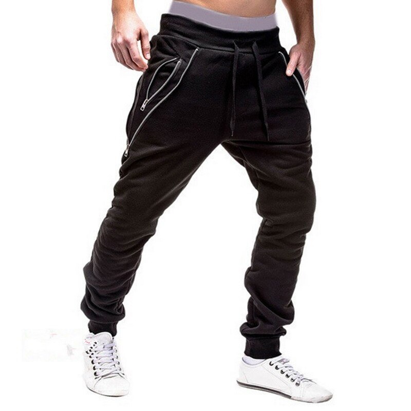 Vertieve heren open onderkant hardloopbroek trekkoord fitness sport comfortabele casual ritszak joggingbroek: 1 / Ik