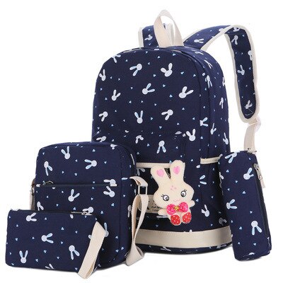 4 stuks/set dames rugzak schooltassen konijn print schattige rugzakken met beer voor tieners meisjes schooltas rugzakken mochila: Blauw