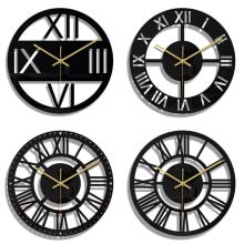 Large Roman Numbers DIY Silent Acrylic Decorative Wall Clock Modern Living Room Watch Black Hollow Pattern Horloge