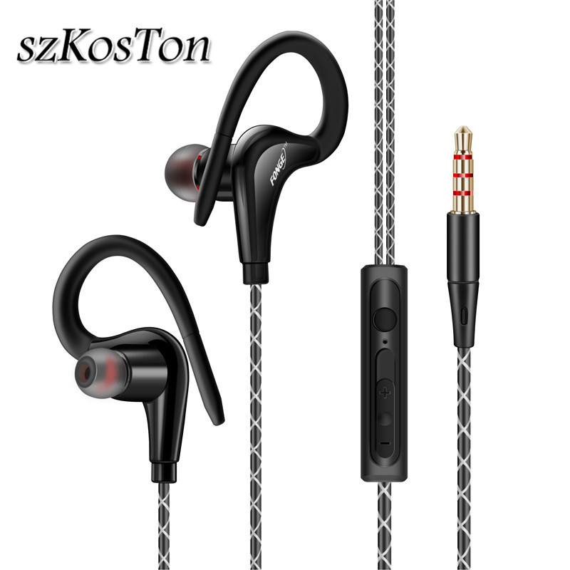 3.5mm Oor opknoping Sport oortelefoon 1.25 m oorhaak Bedrade Hoofdtelefoon Voor iPhone smartphone In-Ear Waterdichte Headsets Met Microfoon