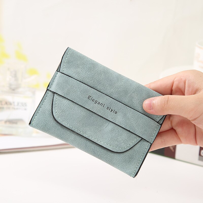 Retro Frosted Card Wallet Short Pure Color PU Clutch Simple Snap-on Female Card Wallet Coin Purse