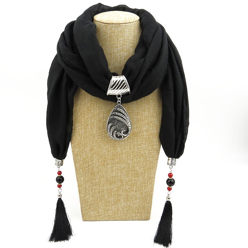 luxus Frauen Schmuck Anhänger Wasser Tröpfchen Baumwolle Schal Lange Quaste wickeln Weich Halskette Weibliche Foulard Muslimischen Kopf scarve: 1
