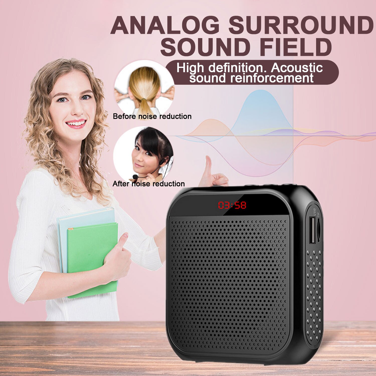 Gosear-Amplificador de voz portátil multifuncional, altavoz Personal con pantalla de micrófono para profesores, 5W, 2400mAh