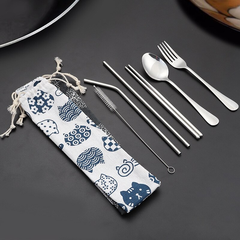 Portable Lunch Tableware Cutlery Set Stainless Steel Spoon Fork Travel Outdoor Knife Tableware Dining Canteen Dinnerware Sets