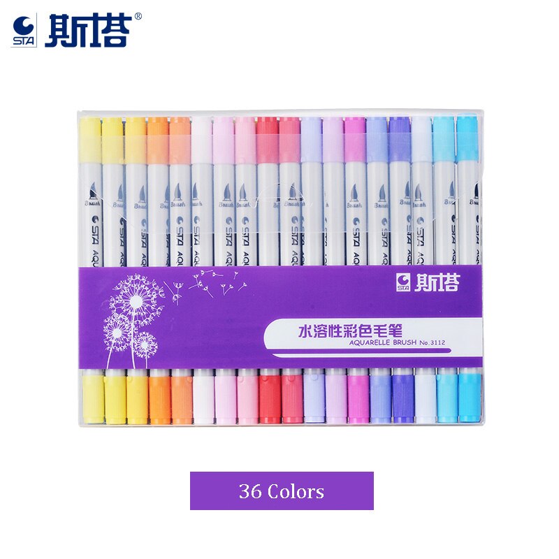 Sta 12/24/36/48/80 farver aquarelle farve pensel 0.4mm fineliner mikron nåle tip opløselig akvarel blæk kunst tusch pen: 36 farver