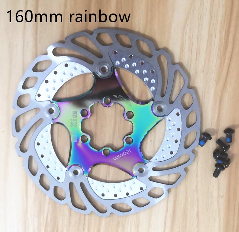 140mm/160mm/180mm/203mm dh mtb terrengsykkel kjøling bremserotorer nedover bakke flytende sykkelbrems seks spikerskive: Regnbue 160mm