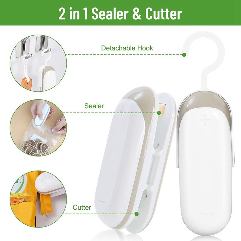 Mini Zak Sealer, 2 In 1 Warmte Sealer En Cutter Met Haak, Draagbare Voedsel Sealer, handheld Bag Sealer Voor Keuken, Reizen