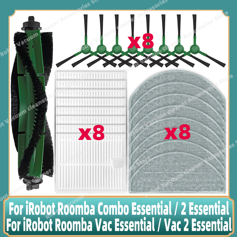 Compatible For iRobot Roomba Combo Essential / 2 Essential, Roomba Vac 2 Essential Parts Main Side Brush Bag Mop Hepa Filter: Chocolate